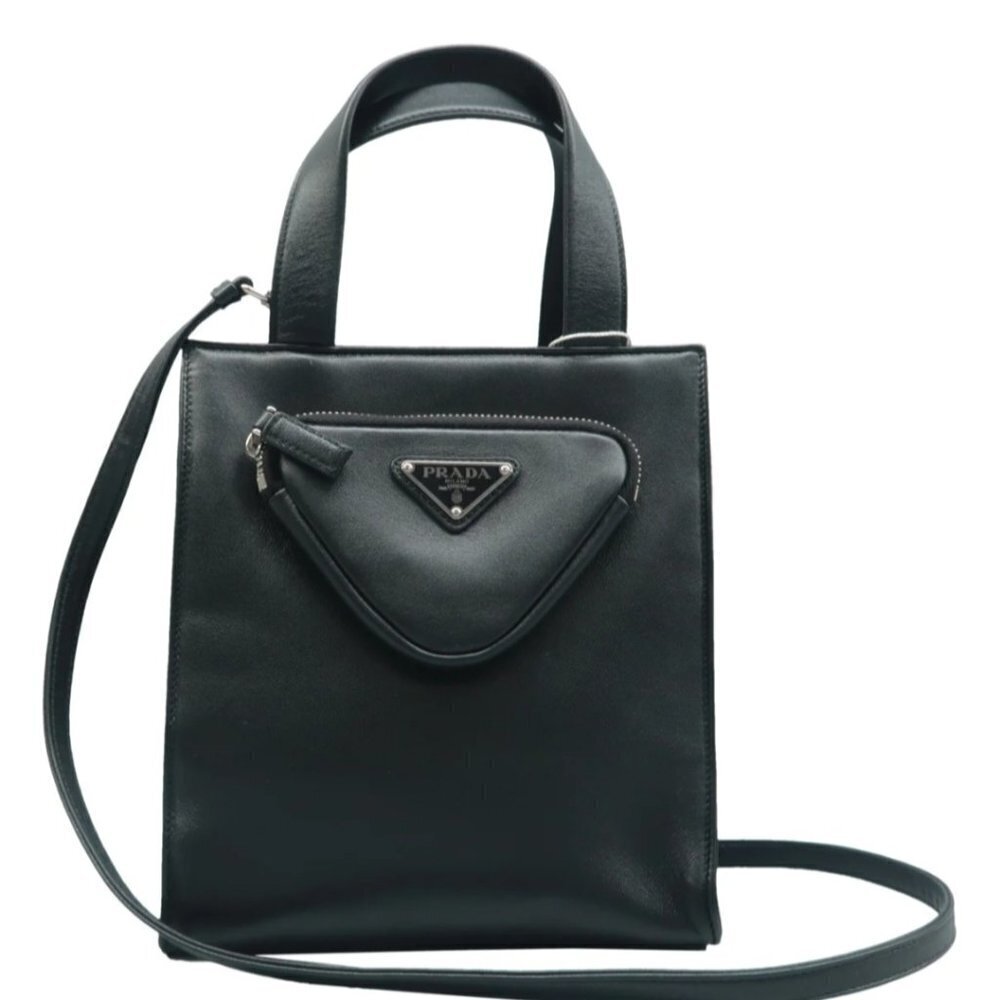 Authentic Prada Black Triangle Leather Satchel Bag